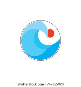 sun and waves in circle logo vector 