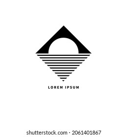 Sun and waves geometric icon isolated on white background. Summer vacation logo. Resort, spa, massage symbol. Vector design