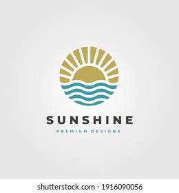 sun and waves icon logo vector symbol illustration design, sun vintage logo for business company design