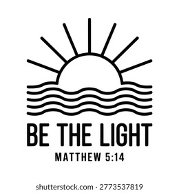 Sun and waves line drawing with inspirational text white background
