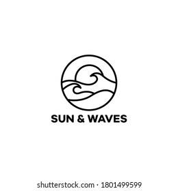 sun and waves line logo vector illustration