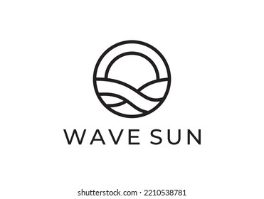 diseño del logo sun y waves. estilo de contorno lineal de lujo.
