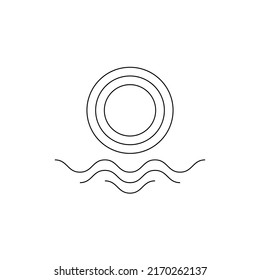 Logo de Sun y de las olas, icono del clima soleado. Símbolo abstracto del verano, sol. Ilustración del vector