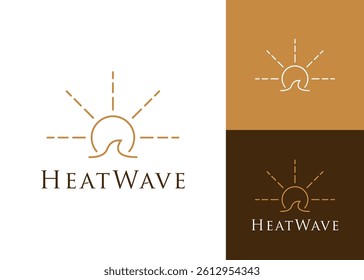 Sun and waves with luxurious abstract lines logo design