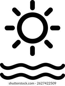 Ilustración de icono de línea mínima de sol y olas