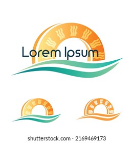 The sun and the waves of the sea, a color logo, emblem. Vector illustration
