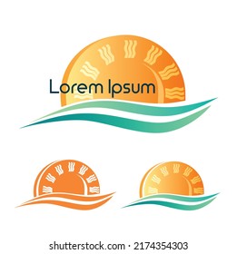 The sun and the waves of the sea, a color logo, emblem. Vector illustration