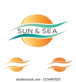 The sun and the waves of the sea, a color logo, emblem. Vector illustration