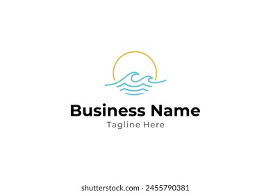 sun with waves simple linear logo design
