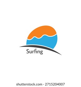 Vector colorido del logotipo del doodle de la tabla de surf de las olas del sol 