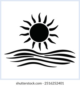 Sun and waves vector, Simple logo design of sun and waves silhouette, Sun illustration