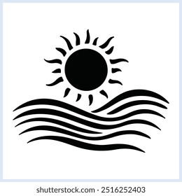 Sun and waves vector, Simple logo design of sun and waves silhouette, Sun illustration