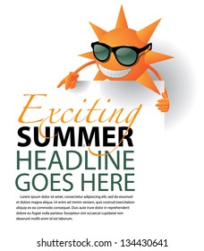 Sun wearing sunglasses background template. EPS 8 vector, grouped for easy editing. No open shapes or paths.