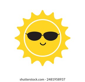 Sun wearing sunglasses. Sun icon. Solar icon. Decorative circle full. Vector illustration