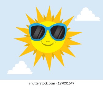 Sun wearing sunglasses in the sky