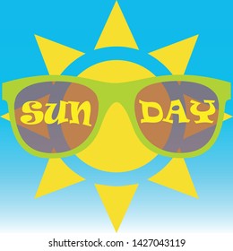 Sun wearing sunglasses with the text “sun day” written on them