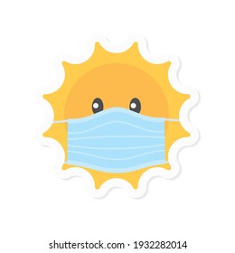 sun wears face mask, concept of summer vacation during coronavirus pandemic- vector illustration