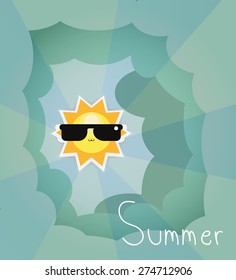 Sun wears Sunglasses with Blue Could, Vector