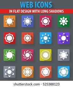 Sun web icons in flat design with long shadows