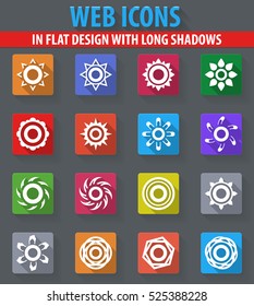 Sun web icons in flat design with long shadows