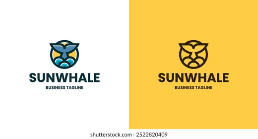 sun whale vector logo design