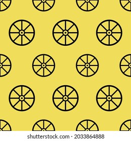 Sun wheel sign. Scandinavian sun symbol. Amulet - protection from evil forces. Seamless pattern. Esoteric, sacred geometry, witchcraft. Vector illustration on yellow background