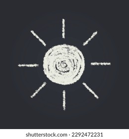 Sun in White Chalk Drawing Doodle Style in Magnolia Blackboard Background.