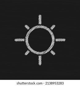 Icono del vector de esbozo blanco Sun. Signo relacionado con la astronomía