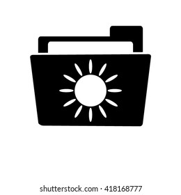 Sun - white vector icon;  black folder