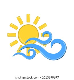 Sun with wind Icon. Weather label for Web on white background. Vector Illustration.
