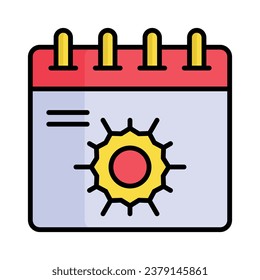 El calendario de Sun witn representa el diseño del vector conceptual del verano
