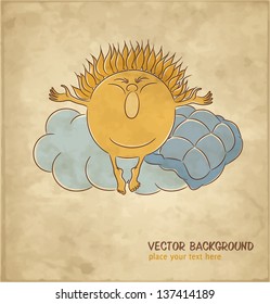 Sun woke up. Vintage background. Vector Illustration.