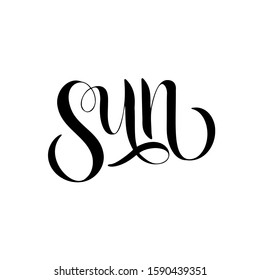 Sun word calligraphy logotype. Hand lettering with script calligraphy