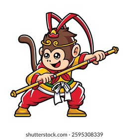 Sun wukong monkey king cartoon. Isolated on white background