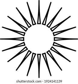 Sonne mit langen Sonnenstrahlen, Vektorgrafik auf weißem Hintergrund.