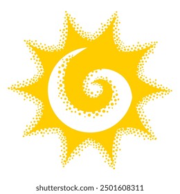 Sonne. Gelbes Symbol auf weißem Hintergrund. Vektorgrafik. Sonnensymbol in einfachem Stil auf weißem Hintergrund