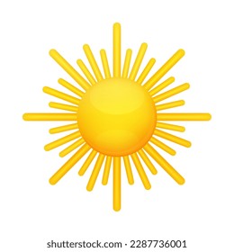 Sun yellow orange isolated on white background. Cartoon minimal style. Summer concept. Icon 3d vector illustration.