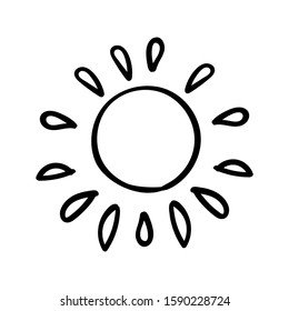 Sun yellow vector doodle. Planet of the solar system. Cartoon illustration vector Coloring page or book kids.