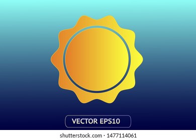 Sun yellow vector icon. Sun logo on blue background. Sunburst isolated flat illustration. Sun silhouette for weather, summer, spring, autumn. Burst flat solar sunlight element object vector symbol