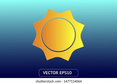 Sun yellow vector icon. Sun logo on blue background. Sunburst isolated flat illustration. Sun silhouette for weather, summer, spring, autumn. Burst flat solar sunlight element object vector symbol