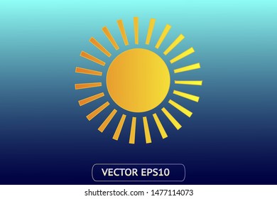 Sun yellow vector icon. Sun logo on blue background. Sunburst isolated flat illustration. Sun silhouette for weather, summer, spring, autumn. Burst flat solar sunlight element object vector symbol