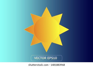 Sun yellow vector icon. Sun logo on blue background. Sunburst isolated flat illustration. Sun silhouette for weather, summer, spring, autumn. Burst flat solar sunlight element object vector symbol