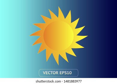 Sun yellow vector icon. Sun logo on blue background. Sunburst isolated flat illustration. Sun silhouette for weather, summer, spring, autumn. Burst flat solar sunlight element object vector symbol