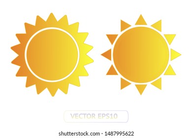 Sun yellow vector icon set sol on white background. Isolated flat sunlight illustration collection element for logo, weather, summer, spring, autumn. Burst symbol template