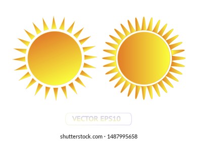 Sun yellow vector icon set sol on white background. Isolated flat sunlight illustration collection element for logo, weather, summer, spring, autumn. Burst symbol template