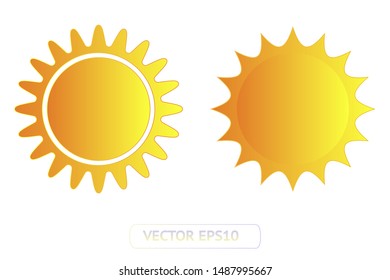 Sun yellow vector icon set sol on white background. Isolated flat sunlight illustration collection element for logo, weather, summer, spring, autumn. Burst symbol template