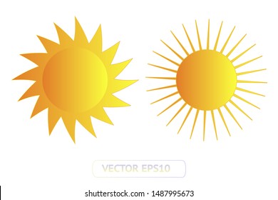 Sun yellow vector icon set sol on white background. Isolated flat sunlight illustration collection element for logo, weather, summer, spring, autumn. Burst symbol template