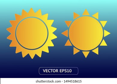 Sun yellow vector icon set sol on background. Isolated flat sunlight illustration collection element for logo, weather, summer, spring, autumn. Burst symbol template