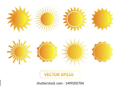 Sonnengelbe Vektorillustration Symbol auf weißem Hintergrund gesetzt. Einzeln flaches Sonnenlicht-Illustrationselement für Logo, Wetter, Sommer, Frühling, Herbst. Burst-Symbolvorlage