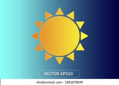 Sun yellow vector icon sol on blue background. Isolated flat sunlight illustration element for logo, weather, summer, spring, autumn. Burst symbol 